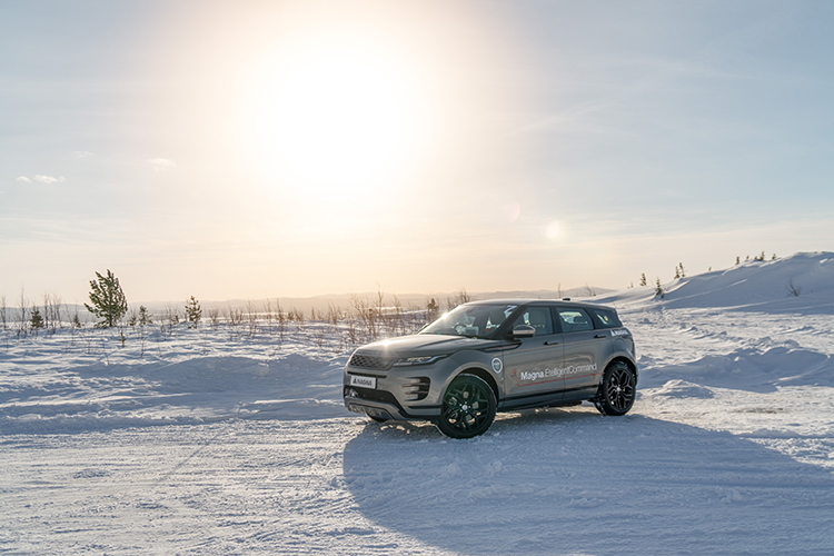 Magna EtelligentCommand vehicle park on a snowy road